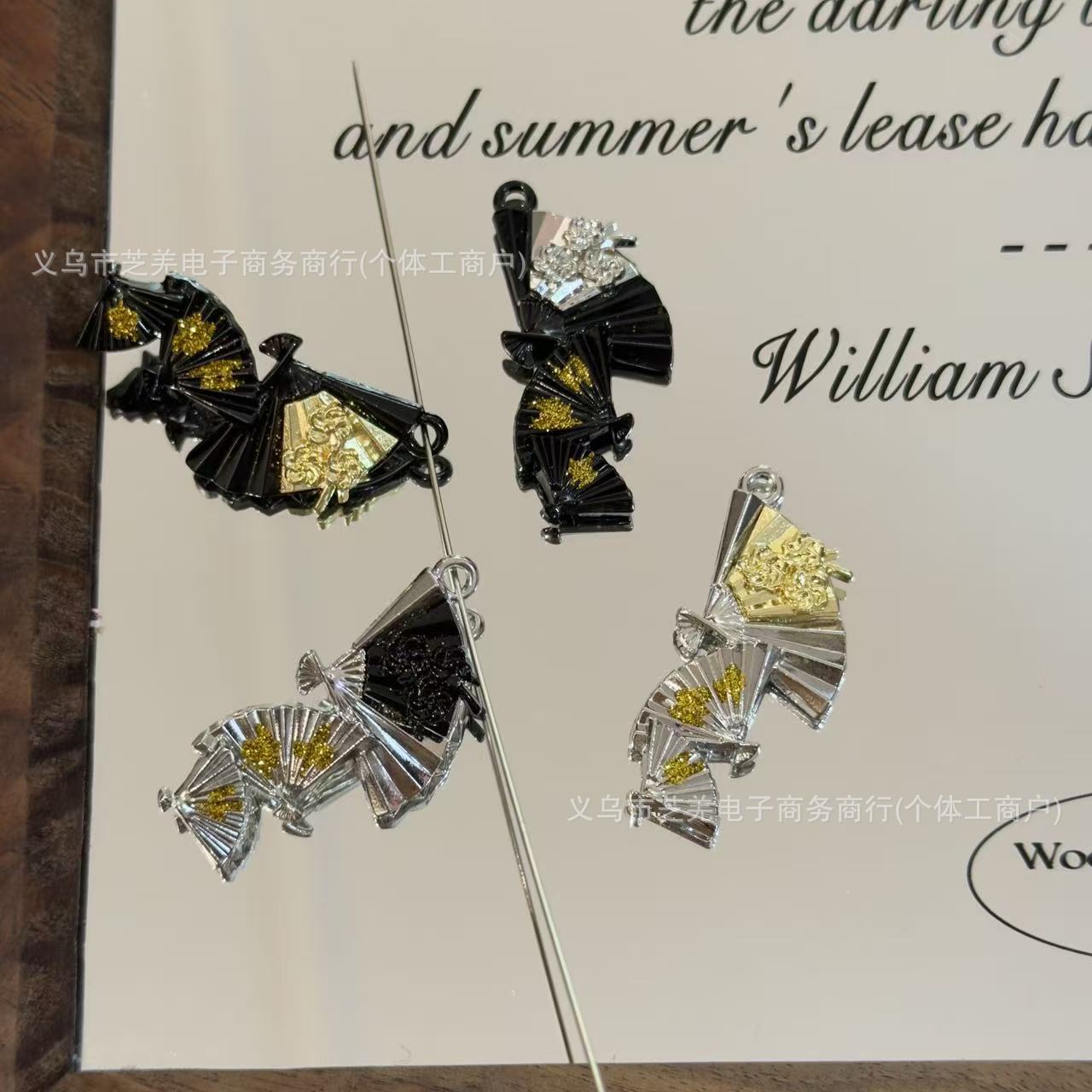 Wholesale 10pcs Zircon Sparkling Rose Three Fold Hanging Fan Hanging Hole Pendant