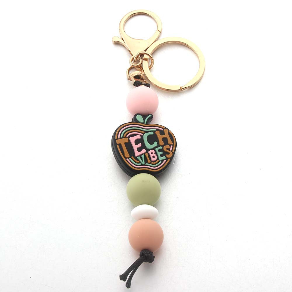 Wholesale Silicone Inspirational Scientist Print Beaded Keychain