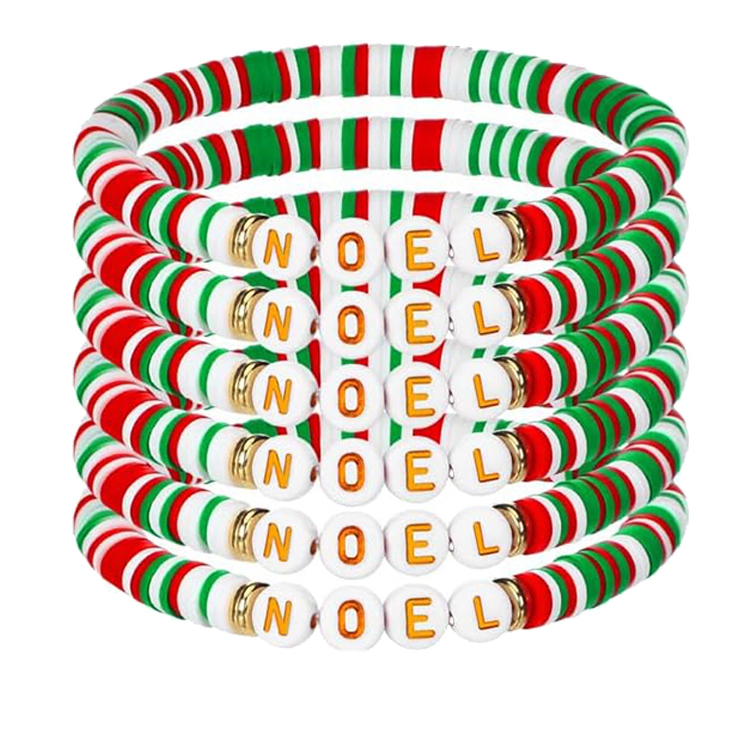 Wholesale 10pcs Red and Green Christmas Theme Clay Beam Bracelet