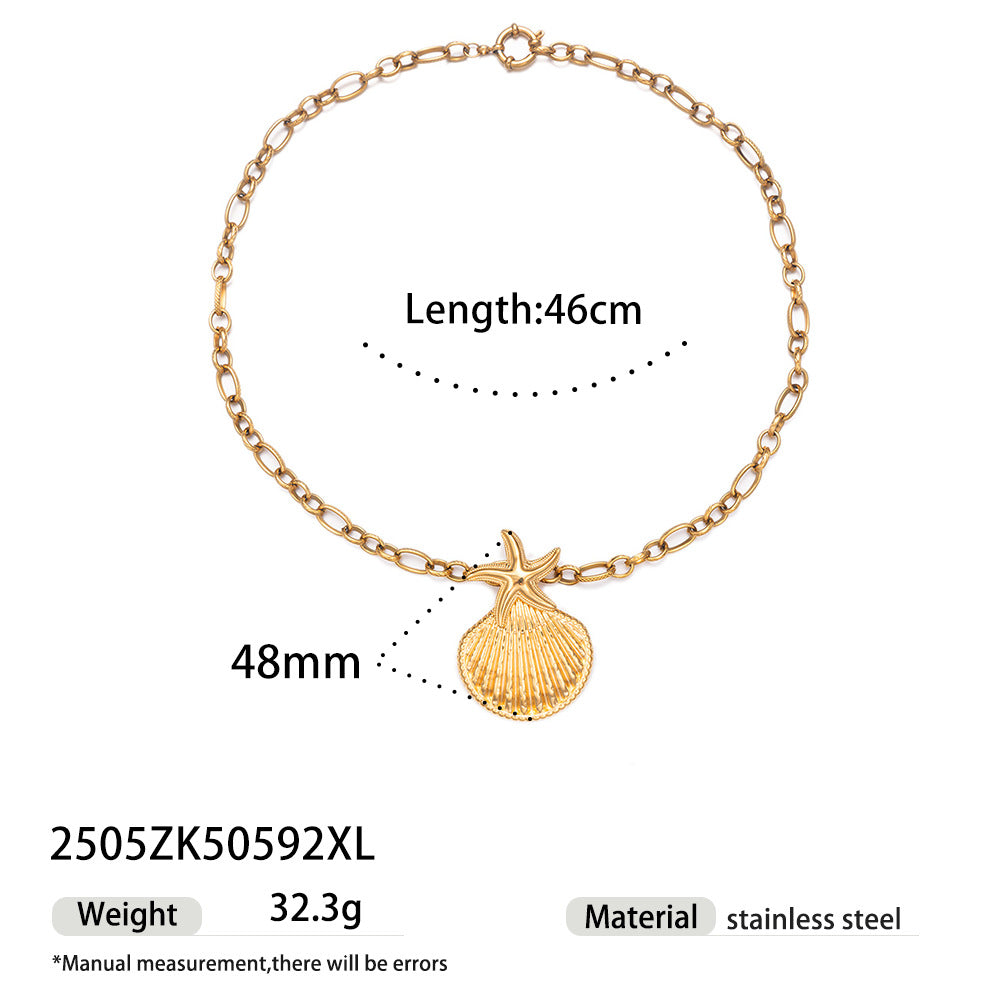 Wholesale Tyna European and American Light Luxury 18K Gold Stainless Steel Conch Sea Star Sun Thick Rope Necklace All-match Cross-border Trendy Jewelry