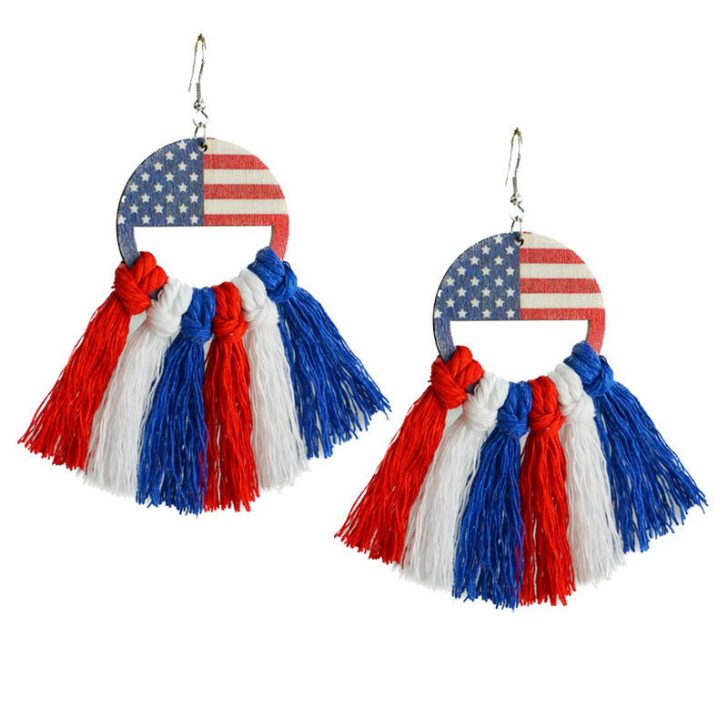 Wholesale American Independence Day Flag Day Hand-woven Earrings Bohemian Tassel Earrings