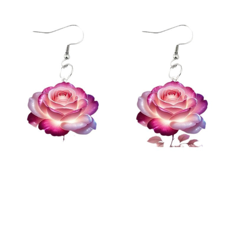 Wholesale Valentine' s Day Acrylic 2D Screen Rose Earrings Fashion  Earrings