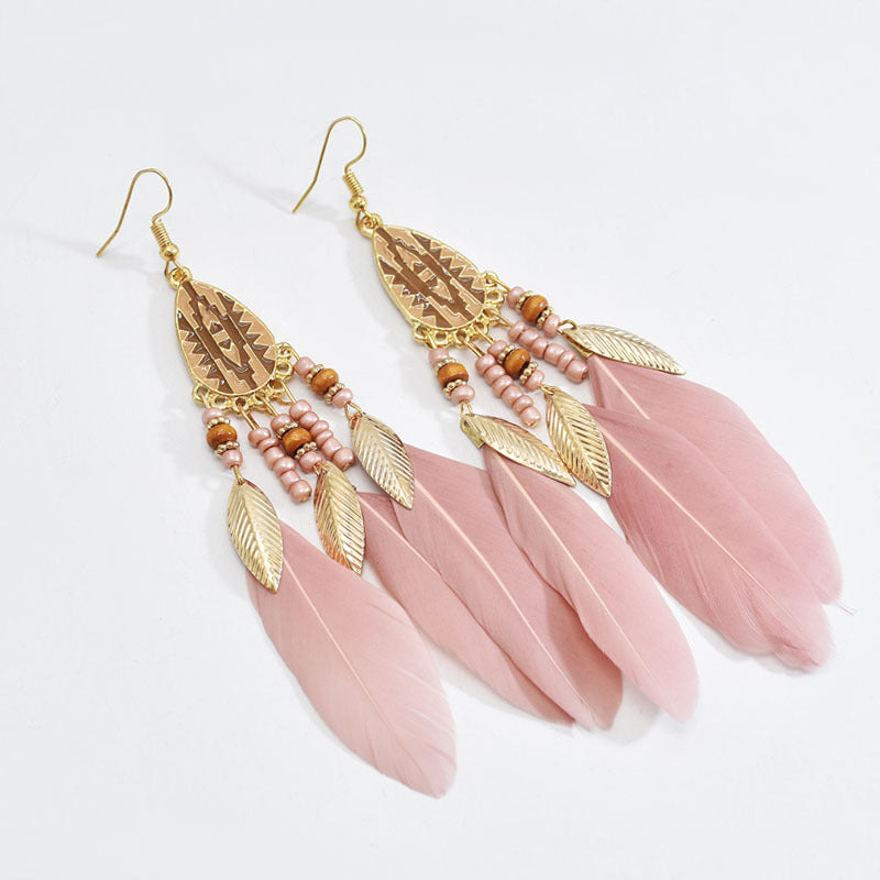 Wholesale Retro Pattern Long Rice Bead Tassel Earrings