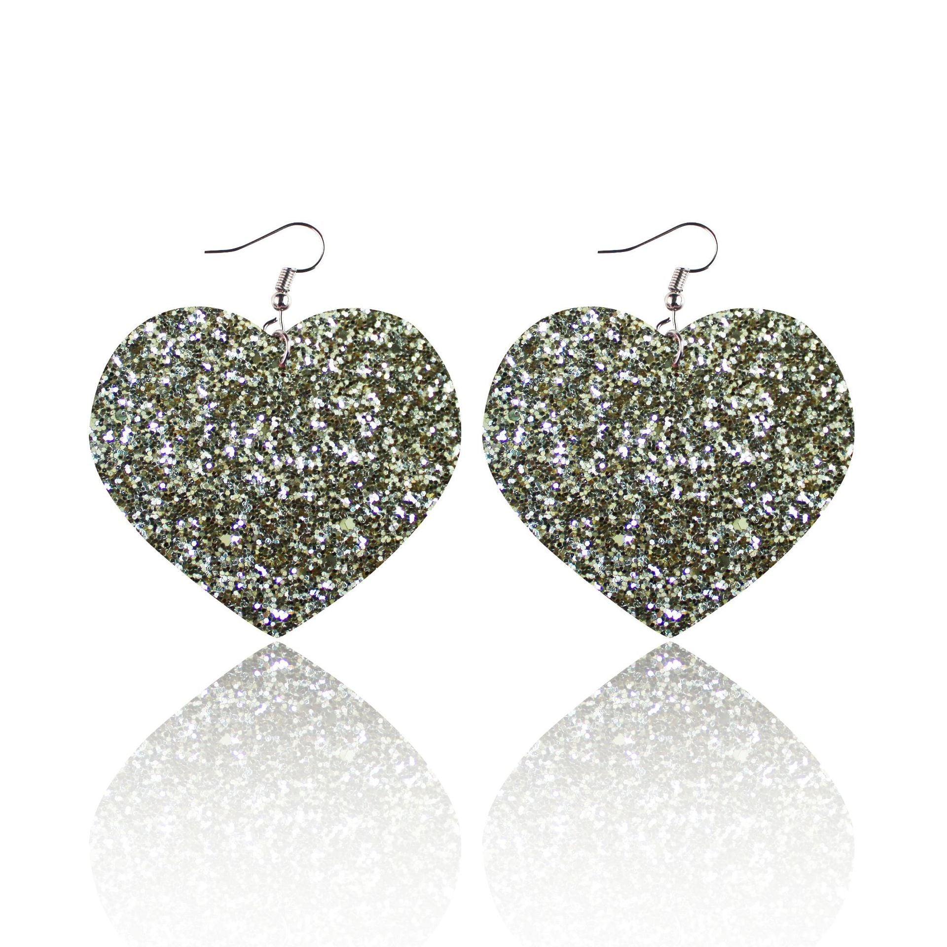 Wholesale Sequin Grain Glitter Heart Shape PU Leather Earrings