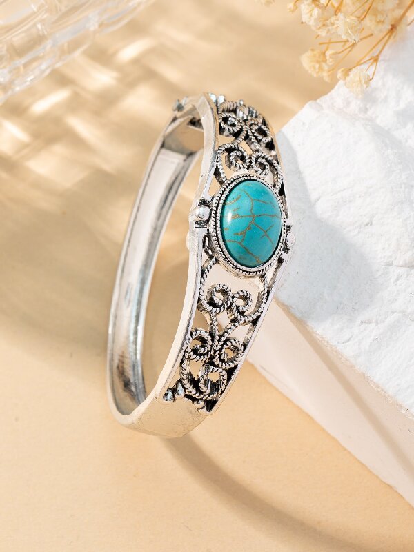 Wholesale Classic flower pattern bracelet turquoise ethnic jewelry