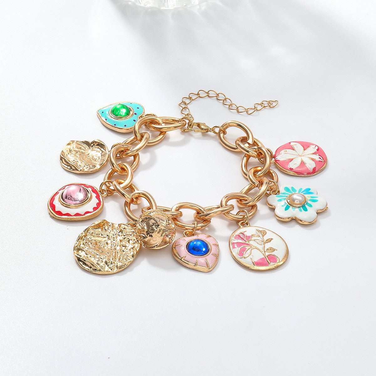 Wholesale Electroplated Alloy Bohemian Heart Flower Pendant Bracelet For Women Trendy Party Jewelry Accessory