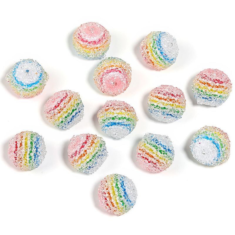 Wholesale 25pcs Diy Rainbow Striped Sugar Beads Accessories Material Beads