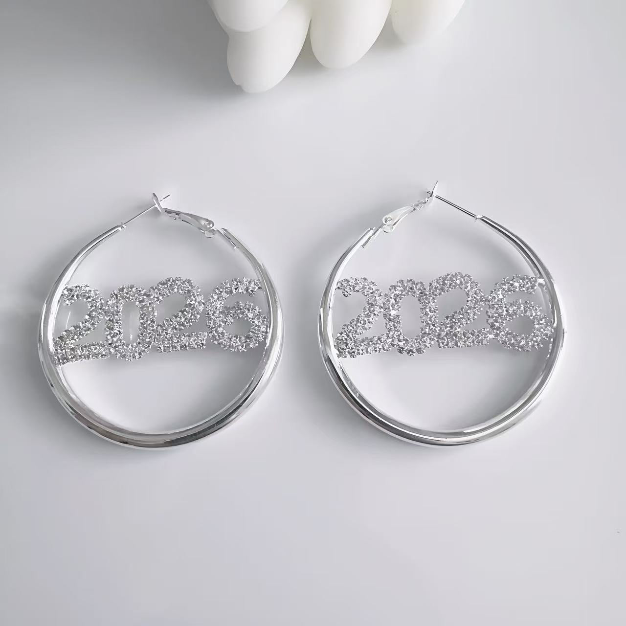Wholesale 2026 Digital Diamond-Set Circle Blingbling Earrings