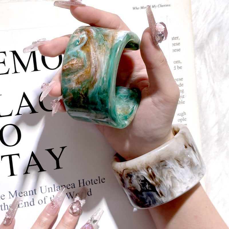 Wholesale Dyed Oil Painting Oval Wide Version Resin Ins Bracelet