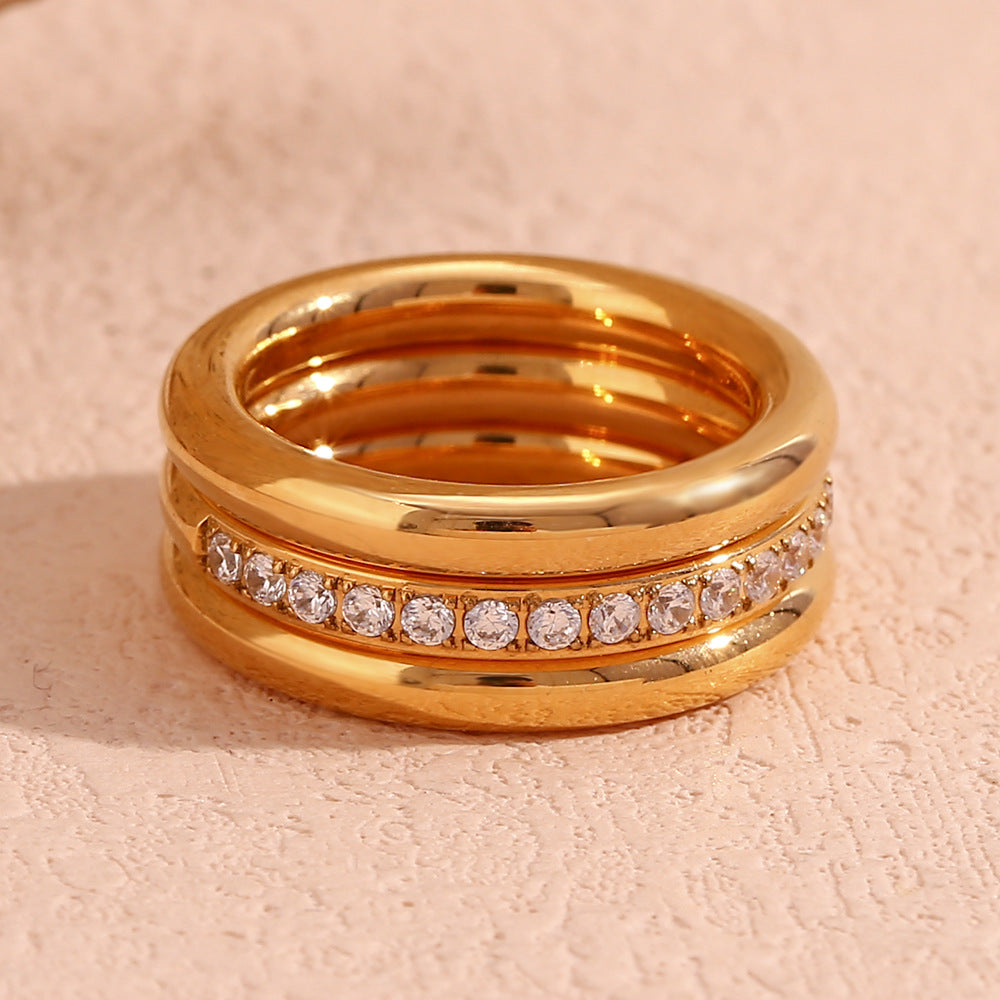 Wholesale Gold-colored zircon plain Stainless Steel Rings