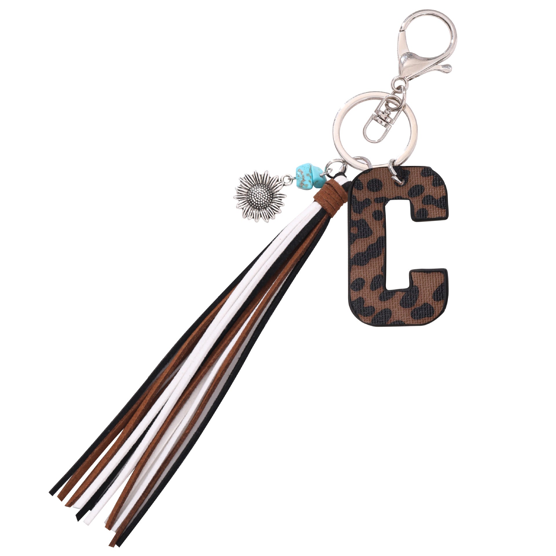 Wholesale Western Cowboy Style Leopard Oil Edge Leather Letter Tassel Keychains
