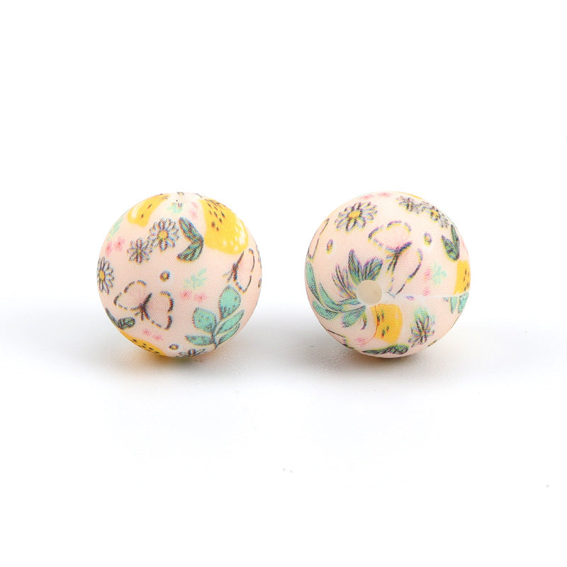 Wholesale 100pcs Color Water Transfer Printing Silicone Beads