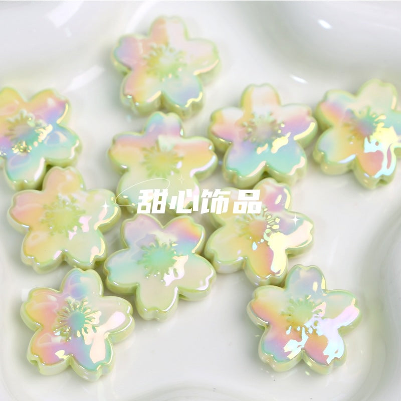 Wholesale 10pcs DIY Double-sided Oil Drip Cherry Blossom Flower Straight Hole Acrylic Beads