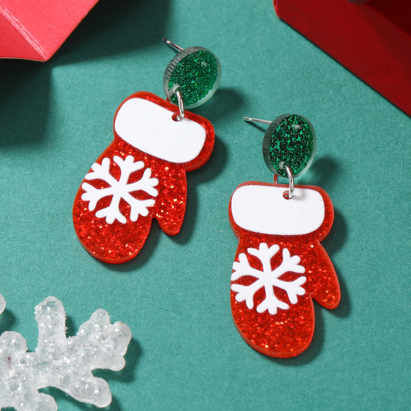 Wholesale Christmas Cartoon Mini Snowman Christmas Tree Boots Snowflake Colorful Acrylic Earrings