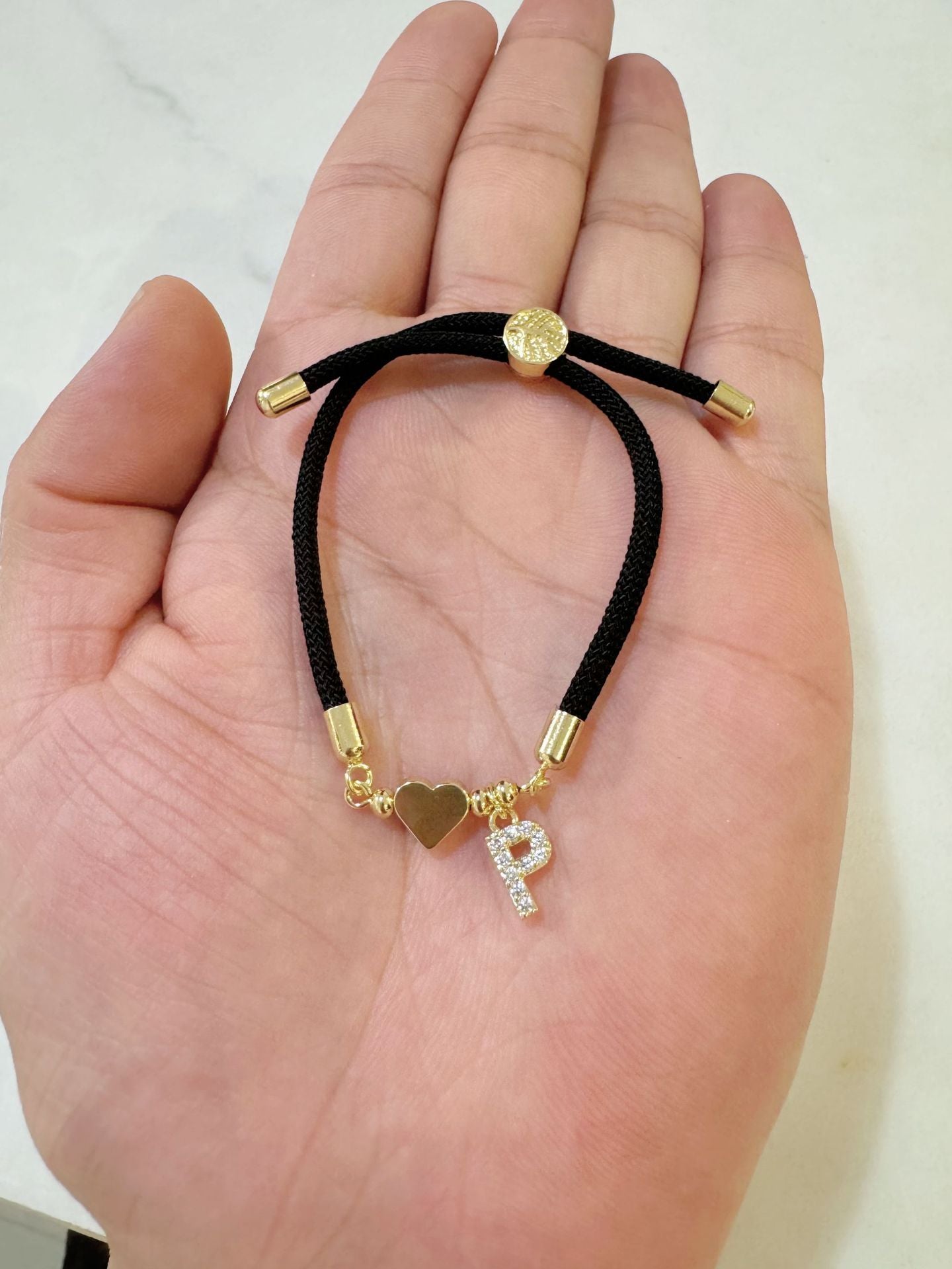 Wholesale A-Z Initial Letter Love Set Zirconia Adjustable Black Rope Bracelet