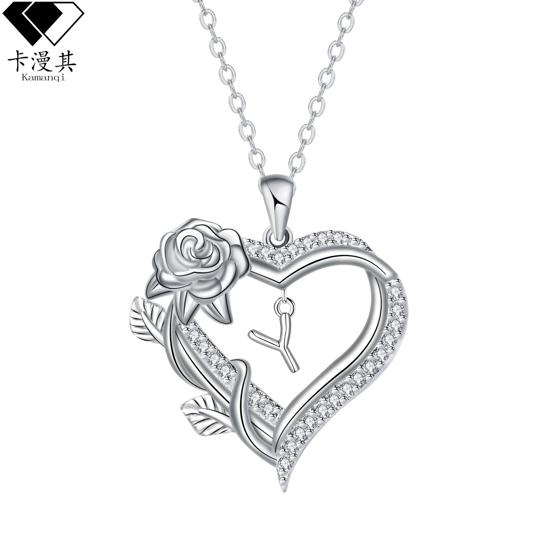 Wholesale Valentine' s Day heart-shaped rose pendant 26 English letter necklace