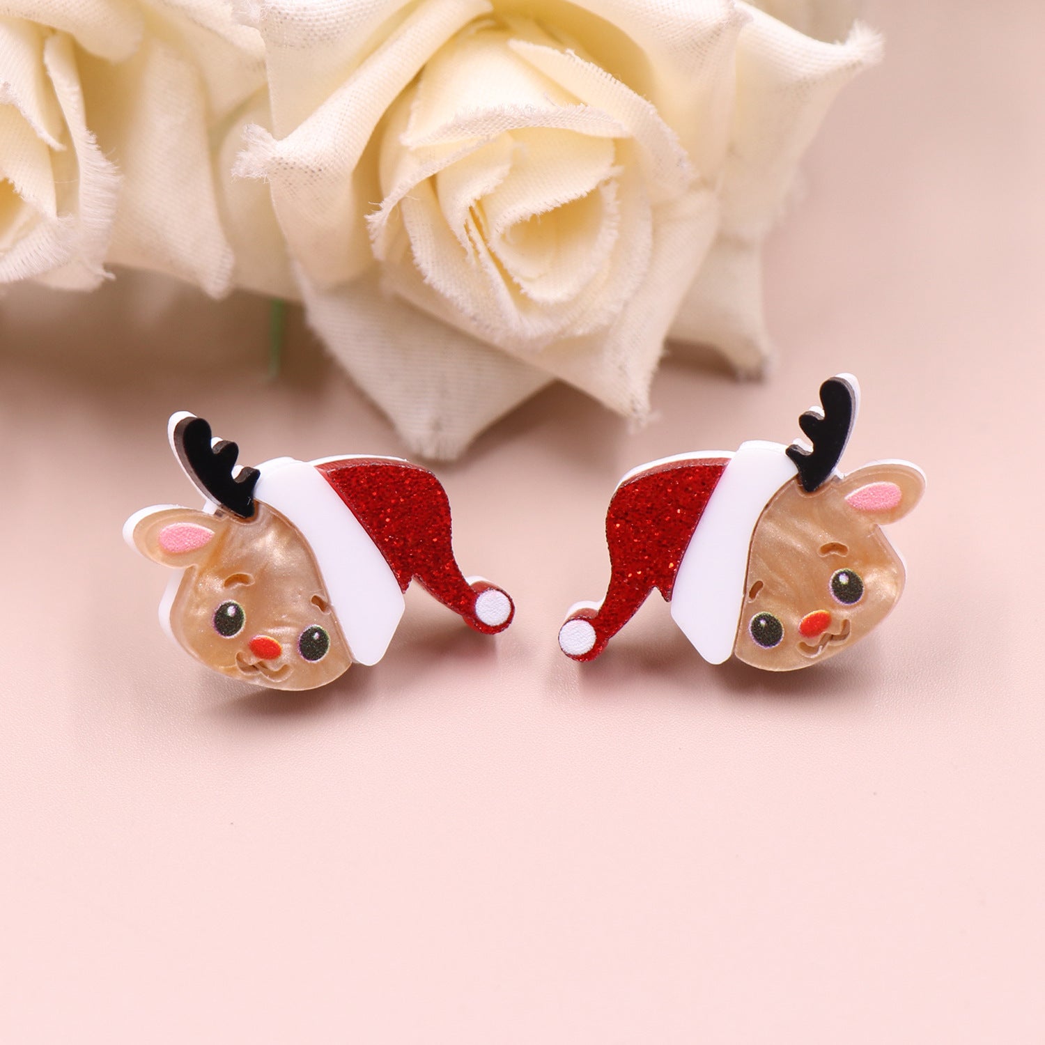 Wholesale Christmas Deer Cute Acrylic Jewelry Cartoon Stainless Steel Stud Earrings