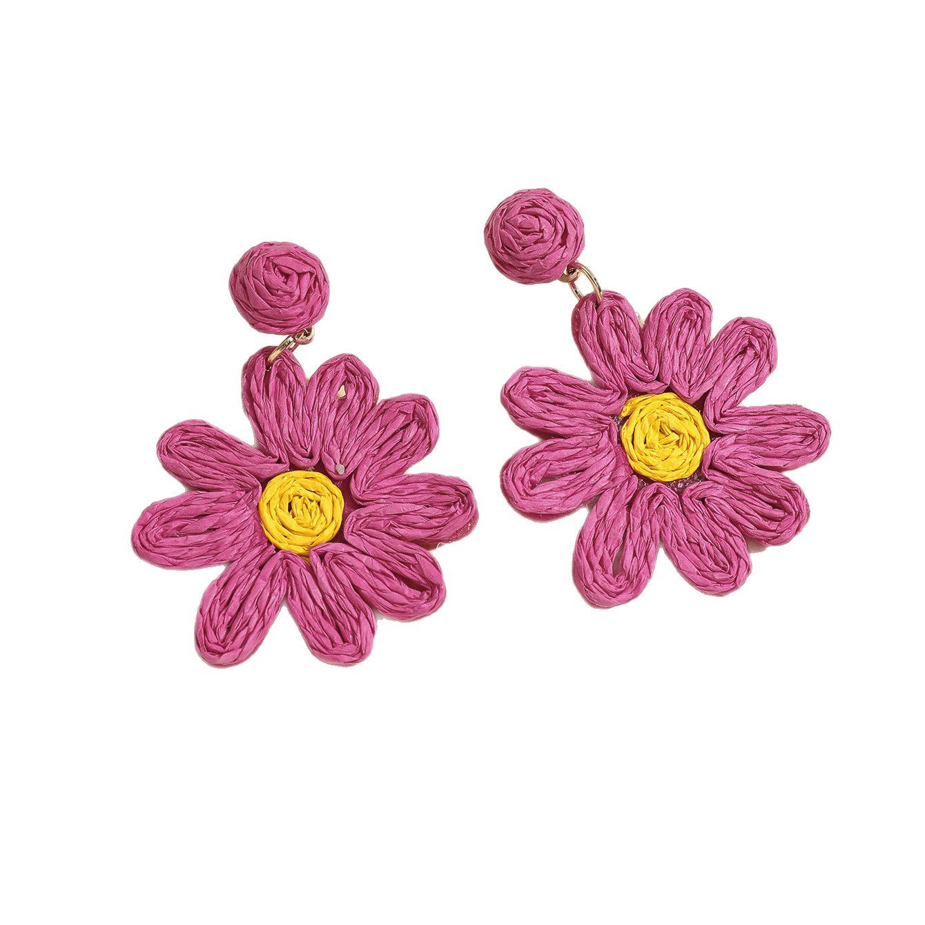 Wholesale Summer flower bohemian style earrings hand-woven raffia earrings