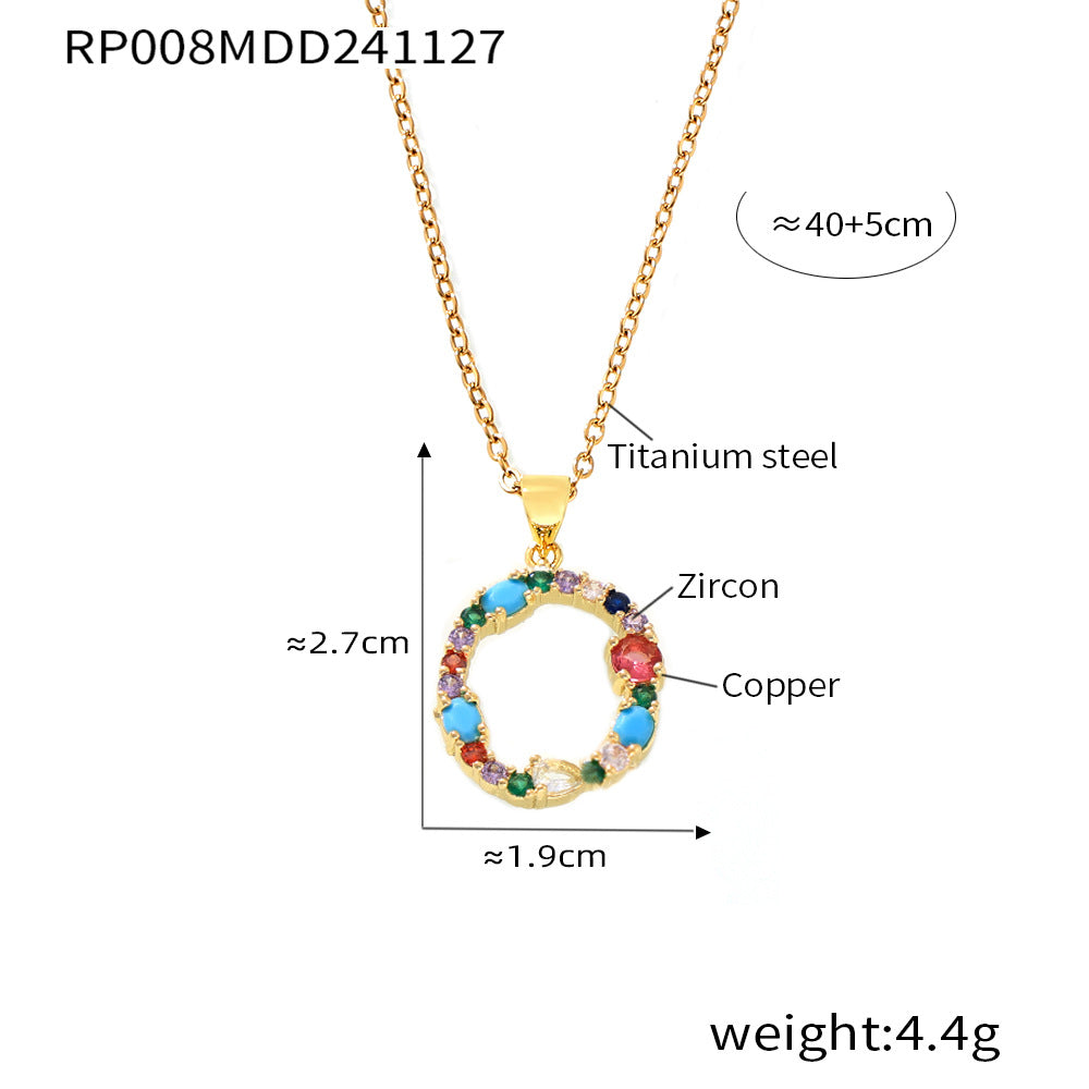 Wholesale Copper micro-inlaid colored zircon 26 English letters individual pendant niche hip-hop clavicle chain