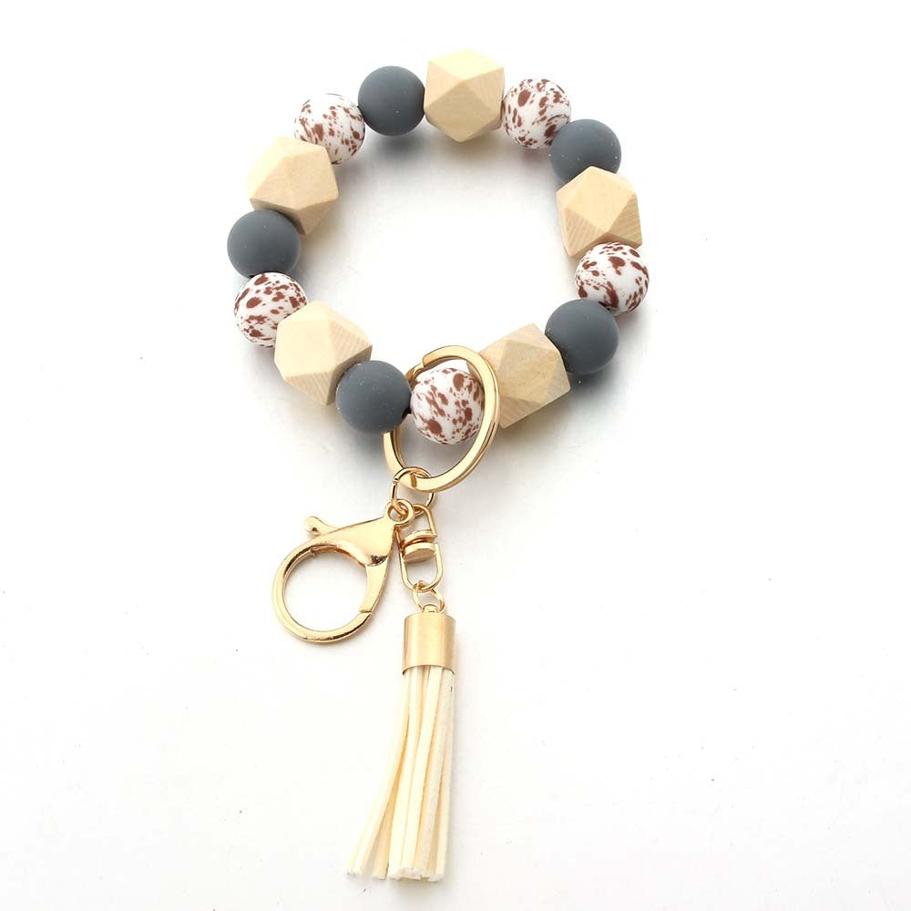 Wholesale Leopard Print Silicone Beaded Wrist Keychain