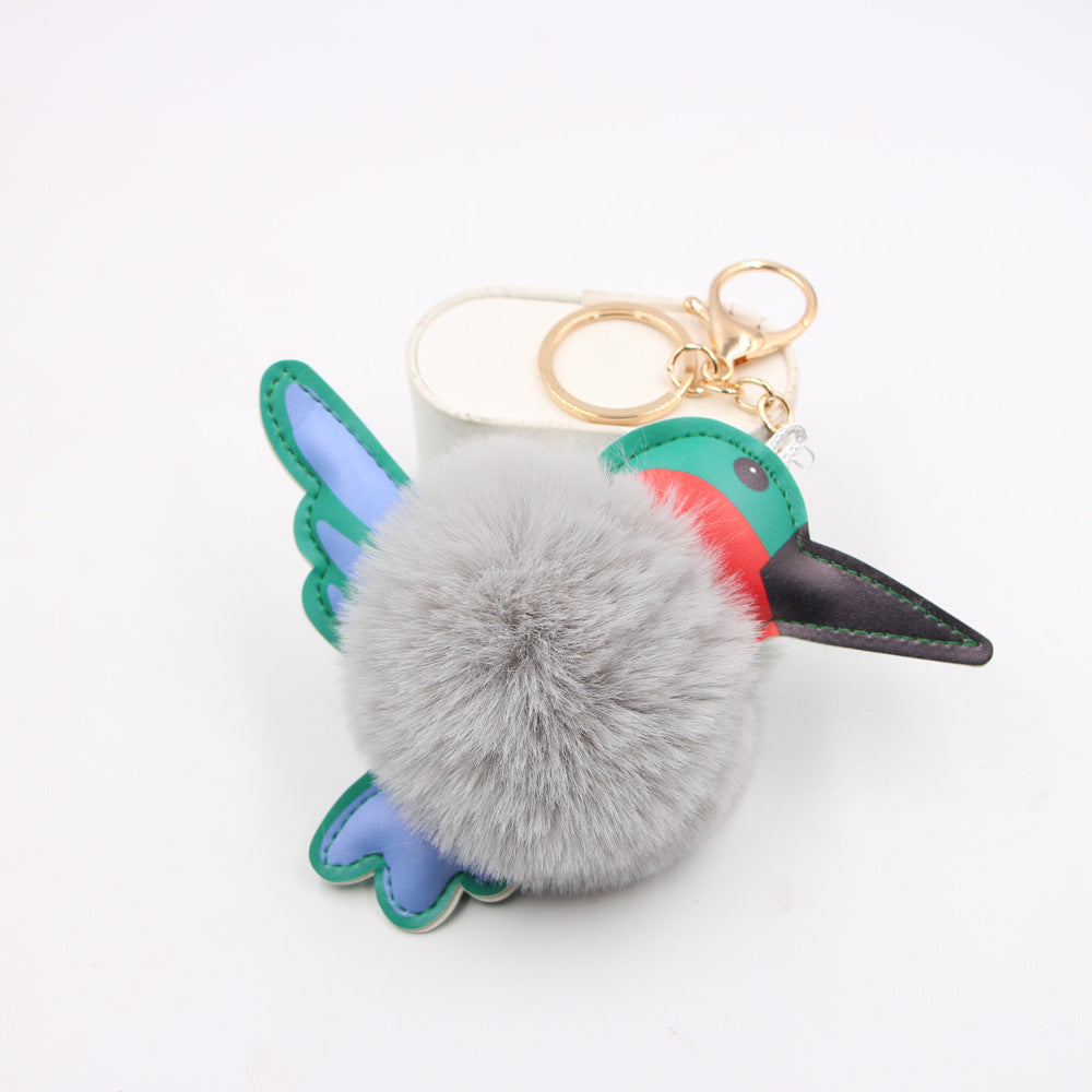 Wholesale Trendy Hummingbird Plush Bag Charm Dark Green Alloy Keychain Boutique Resale Accessory
