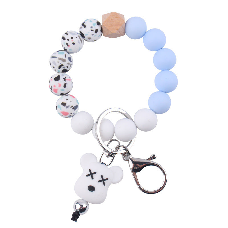 Wholesale Silicone Pearl Cartoon Bear Pendant Bracelet Keychain