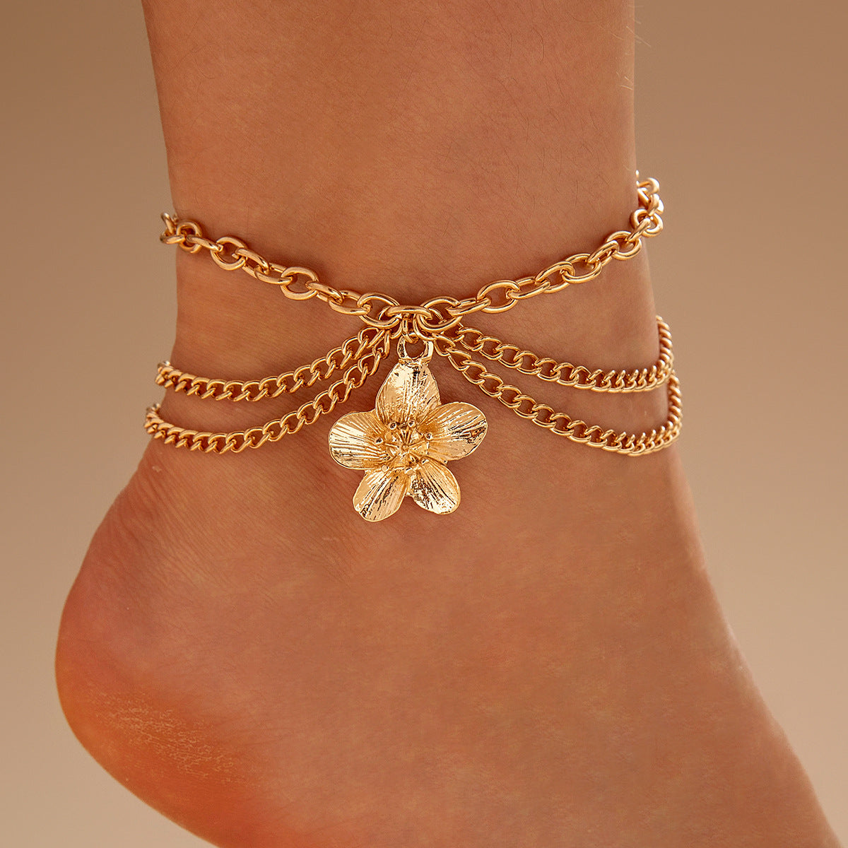 Wholesale jewelry golden heart-shaped chain foot  three-layer anklet