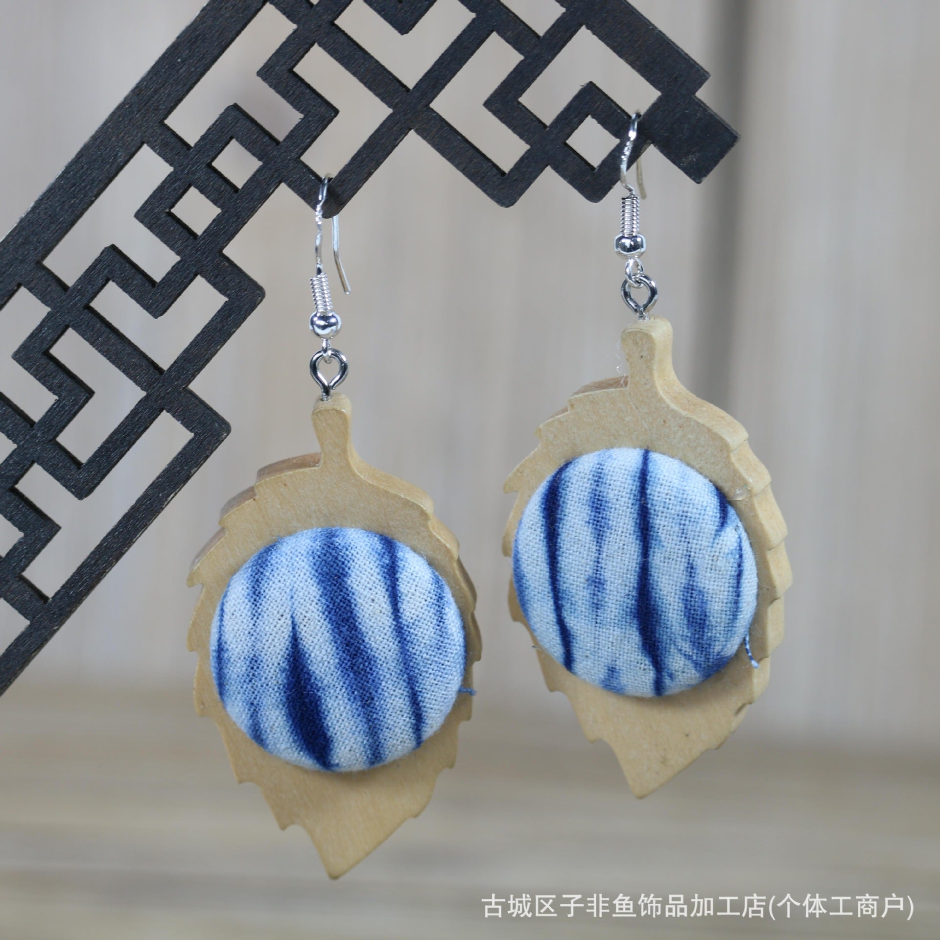Wholesale Ethnic Style Tie-Dye Style Blue-Dyed Fabric Handmade Earrings