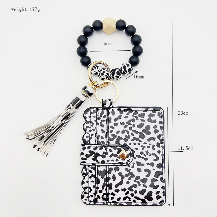 Wholesale Leopard Card Bag Silicone Beads Bracelet Tassel Keychain