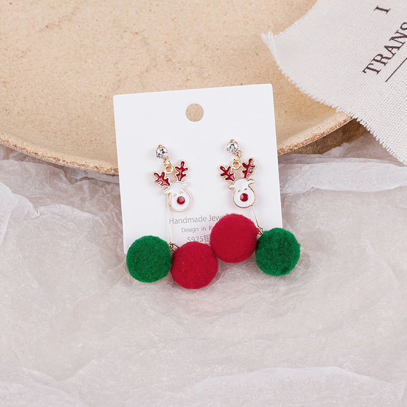Wholesale 925 Silver Needle Christmas New Asymmetric Hair Ball Earrings