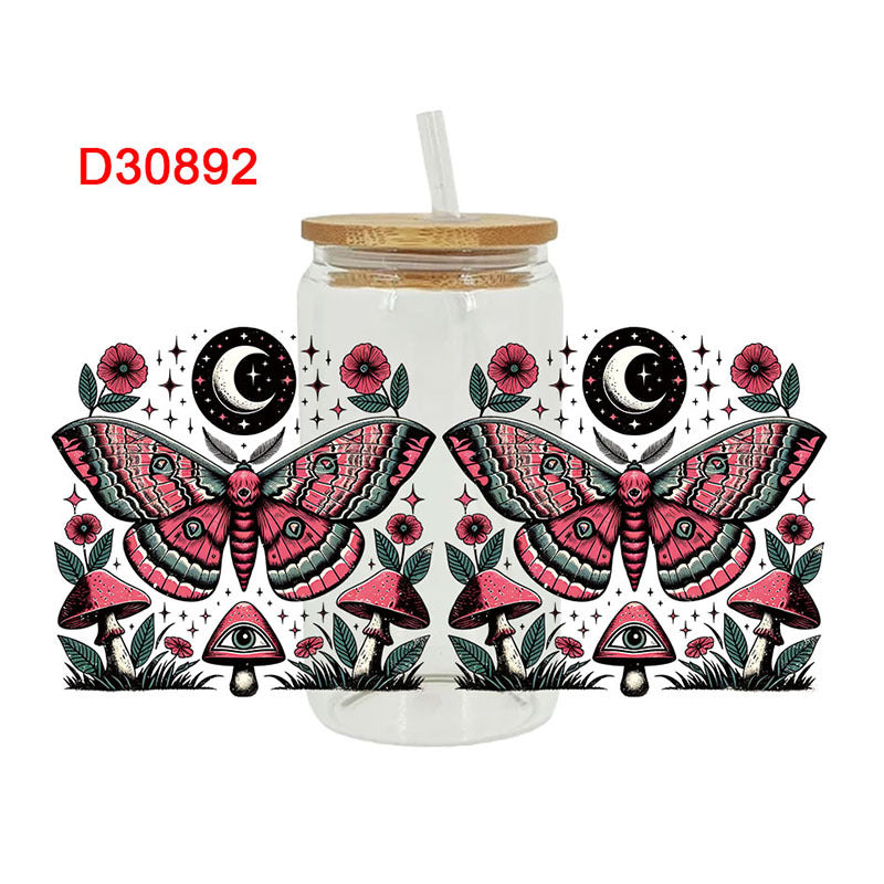 Wholesale Colorful Butterfly Flowers  16oz Cup UV DTF Wraps