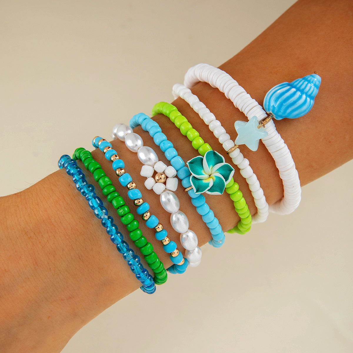 Wholesale Bohemian Rice Bead Multi-Layered Elastic Bracelet Set