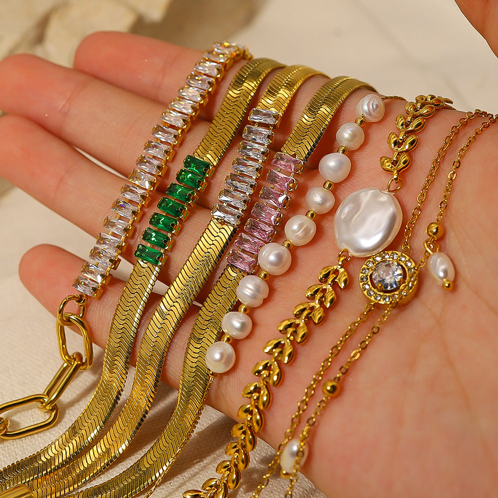 Wholesale Titanium Steel Cuban Real Gold 18K Electroplated Vintage Bracelet