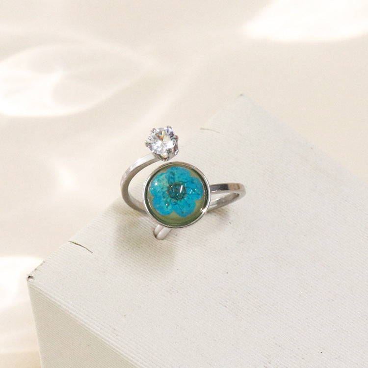 Wholesale 12pcs Zircon Everlasting Flower Stainless Steel Open Ring