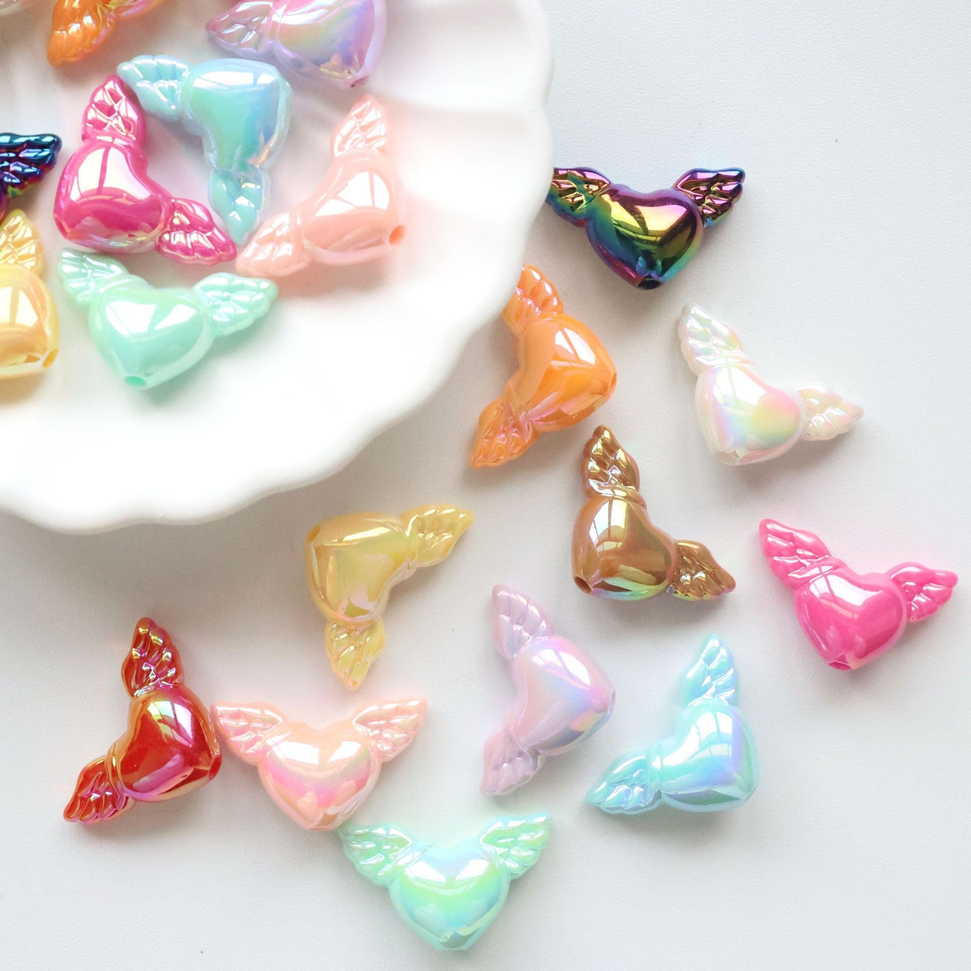 Wholesale 10pcs Colorful UV acrylic angel wings heart DIY Beads