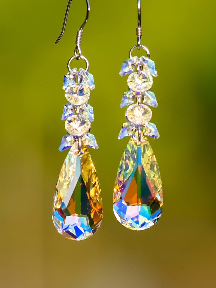 Wholesale 925 Silver Needle Crystal Long Water Drop Tassel Earrings