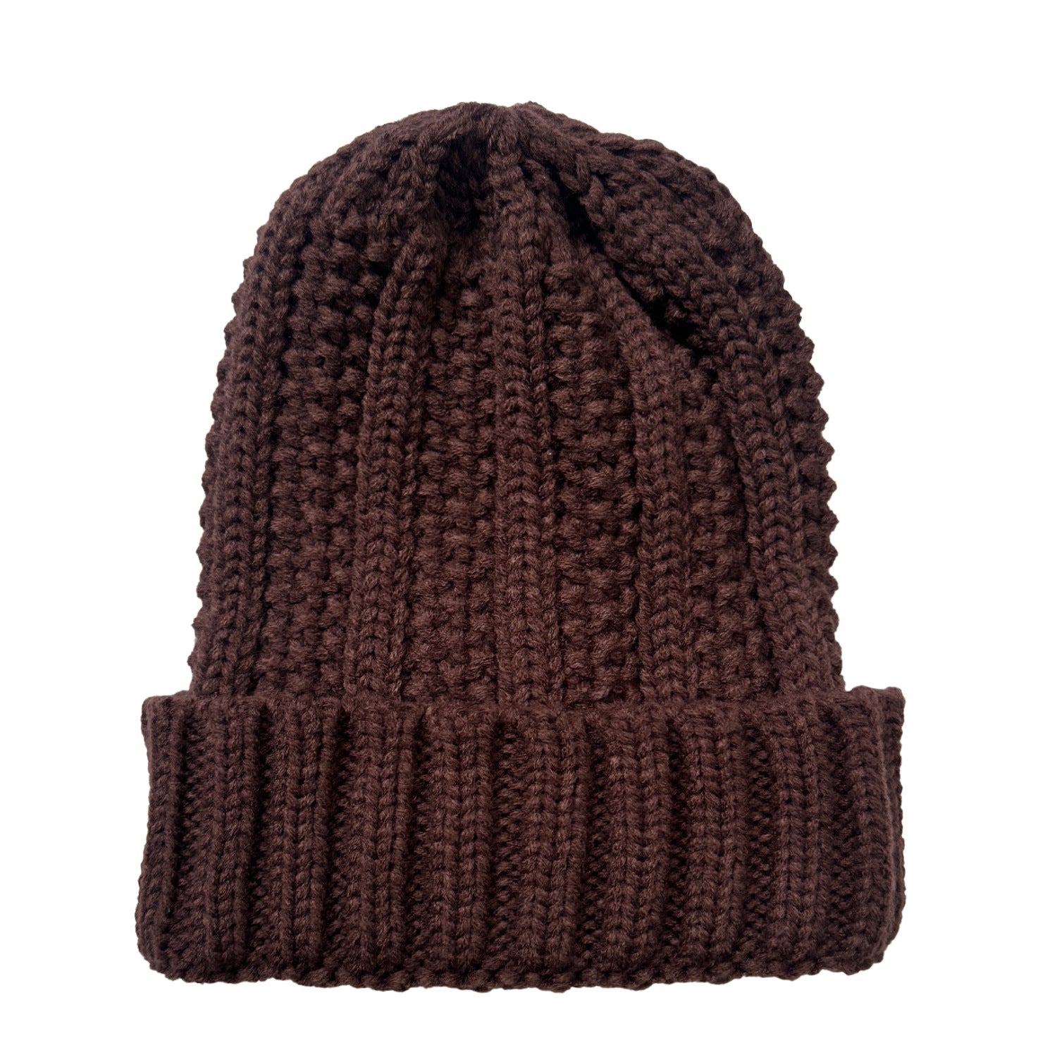 Wholesale Vertical Striped Curled Edge Knitted Wool Warm Hat