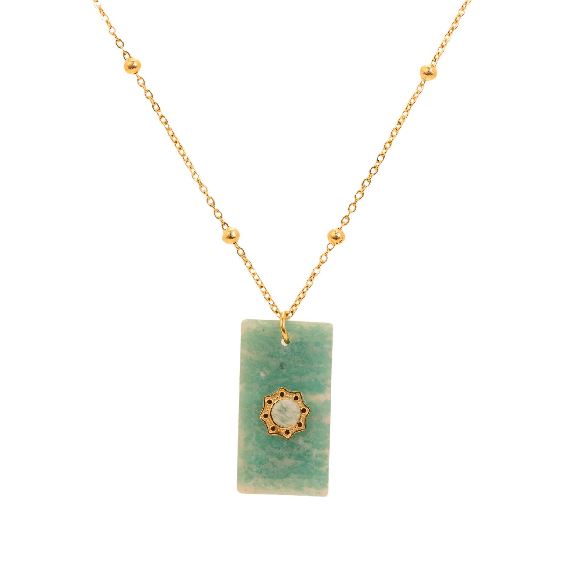 Wholesale retro square natural stone pendant titanium steel necklace