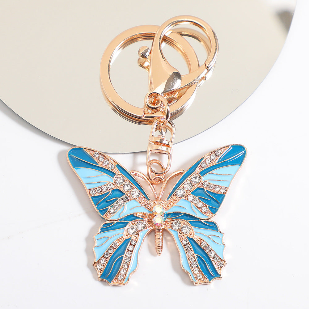 Wholesale Colorful diamond studded butterfly metal keychain