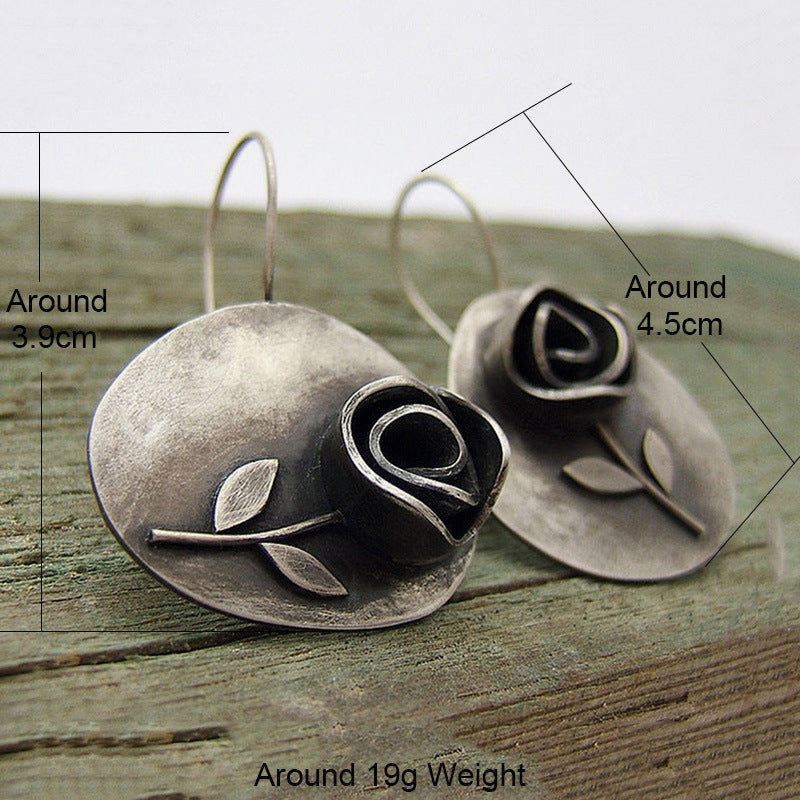 Wholesale Asymmetric Leaf Rose Flower Metal Earrings