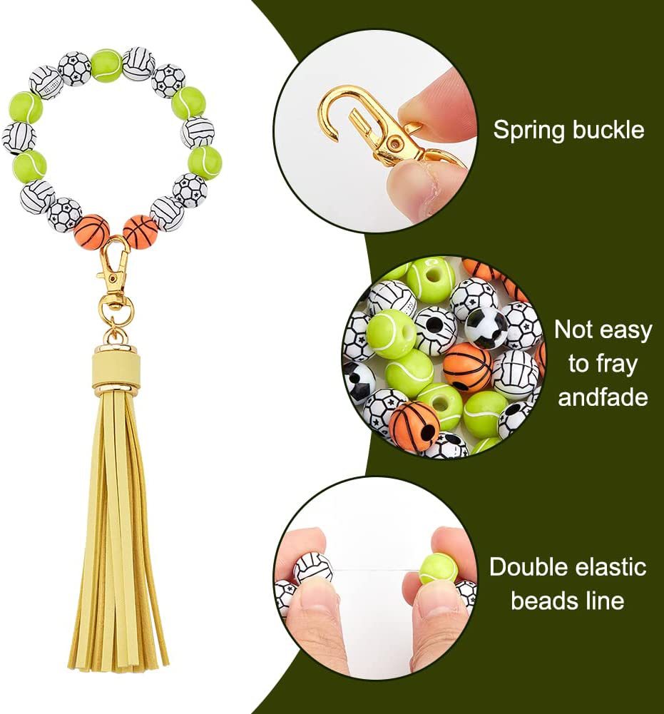 Wholesale DIY Handmade Beaded Acrylic Sports Beads Tassel Wrist Keychain Kit