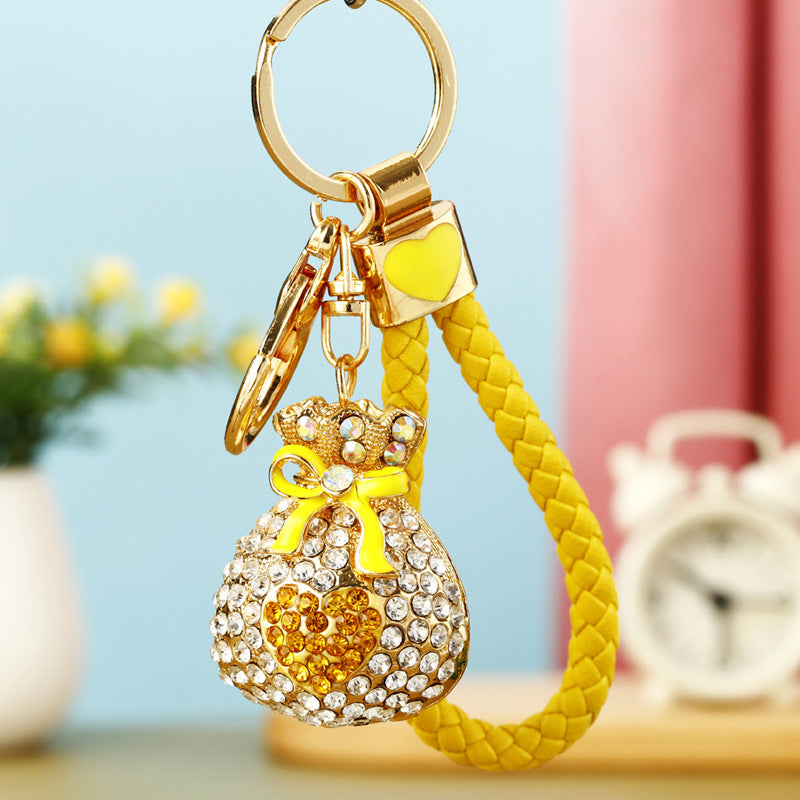 Wholesale Metal Pearl Heart Lucky Bag Keychain Cute Car Key Accessory Bag Charm For Women Gift