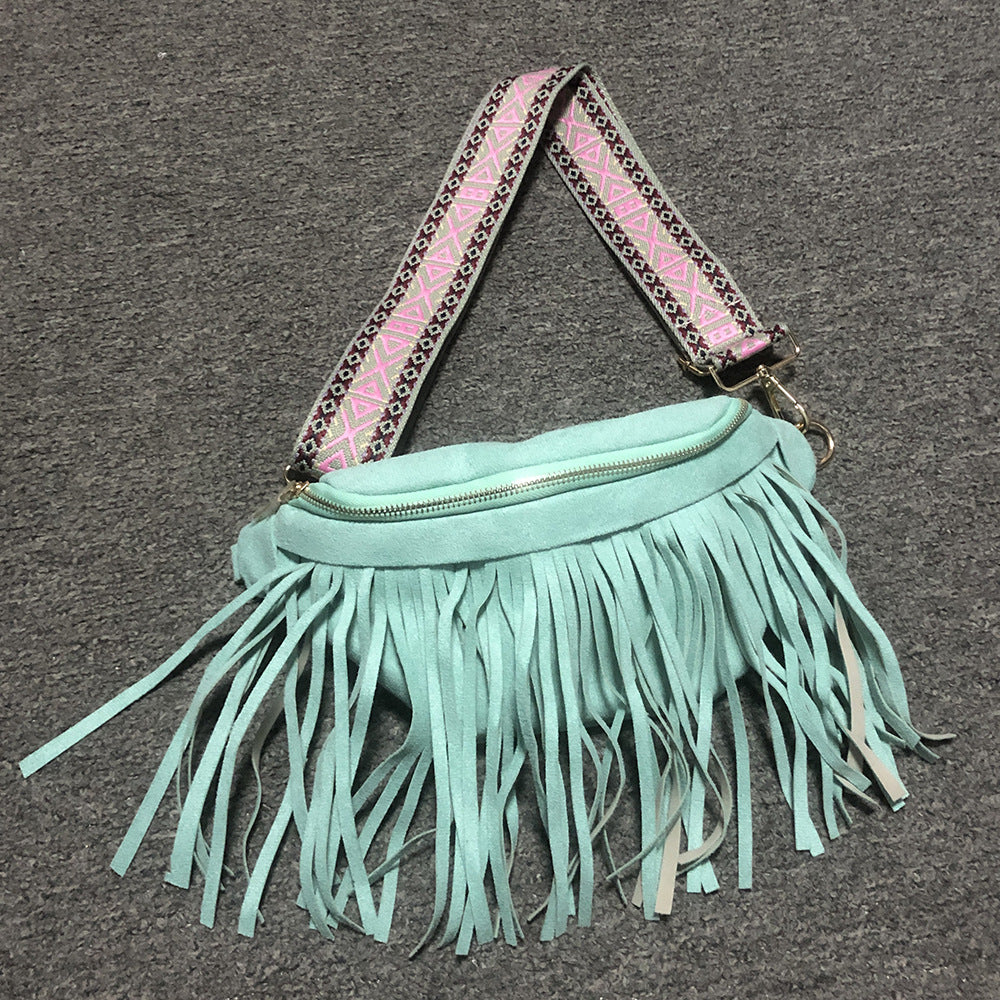 Wholesale Retro Ethnic Style Wide Shoulder Strap Detachable Tassel Bag PU Crossbody Bag
