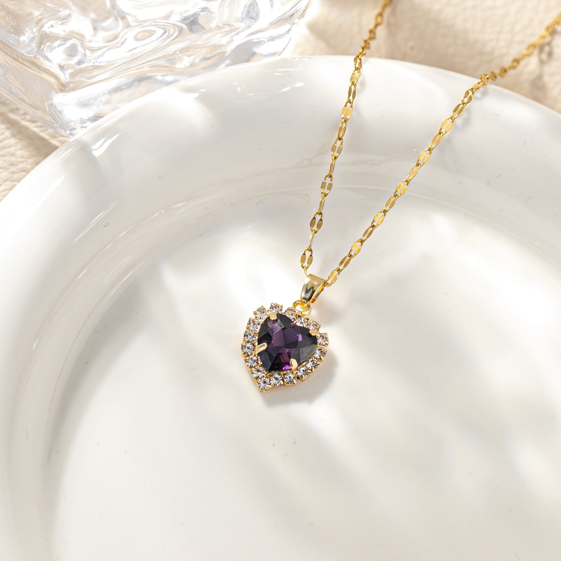 Wholesale Twelve Birthstone Necklace Micro-Inlaid Zirconia Heart-Shaped Clavicle Necklace