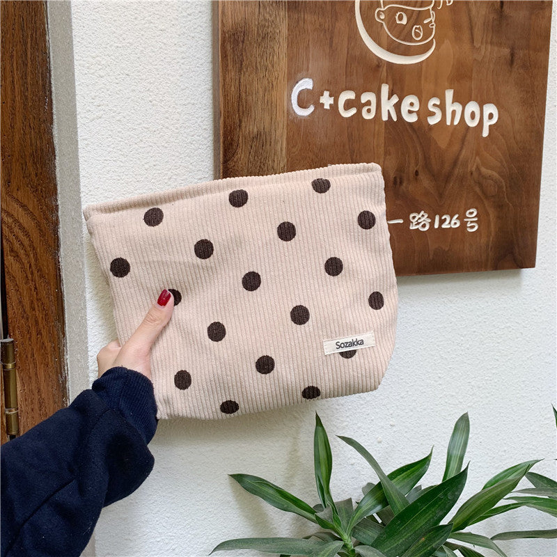 Wholesale Corduroy Smiley Face and Polka Dot Makeup Bags
