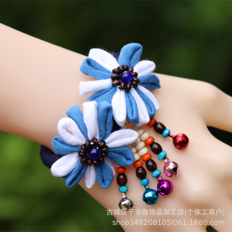 Wholesale Ethnic Style Tie-dye Hand-sewn Fabric Blue Dyed Blue Cloth Bracelet Jewelry