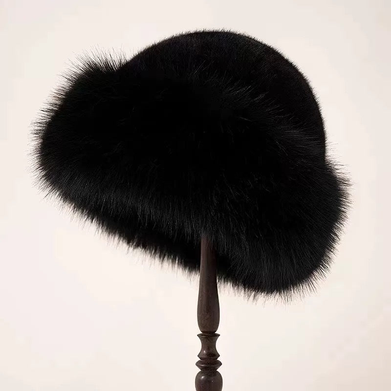 Wholesale Fur Mink Fluffy Lady with A Plush Hat Around Her Head