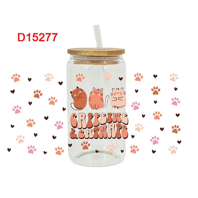 Wholesale  Black and white cat cartoon 16oz Cup UV DTF Wraps