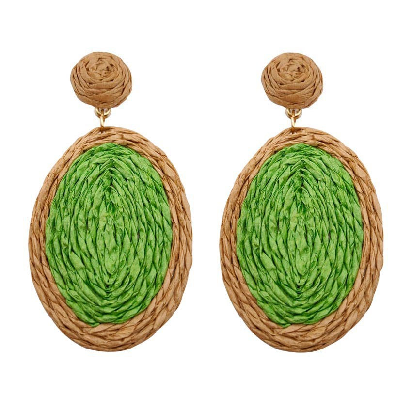Wholesale Handmade Rattan Dyed Oval Lafite grass Earrings