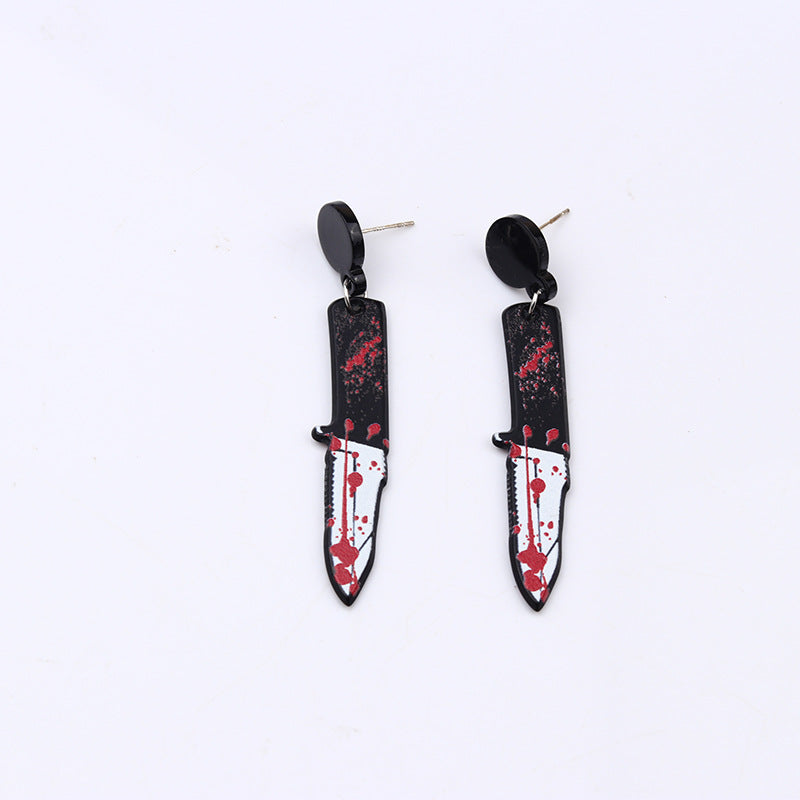 Wholesale Halloween Acrylic Print Blood Knife Earrings